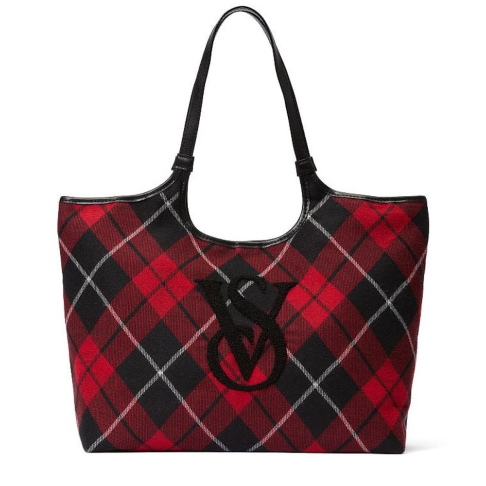 Victoria's Secret Red and Black Plaid Tote Bag